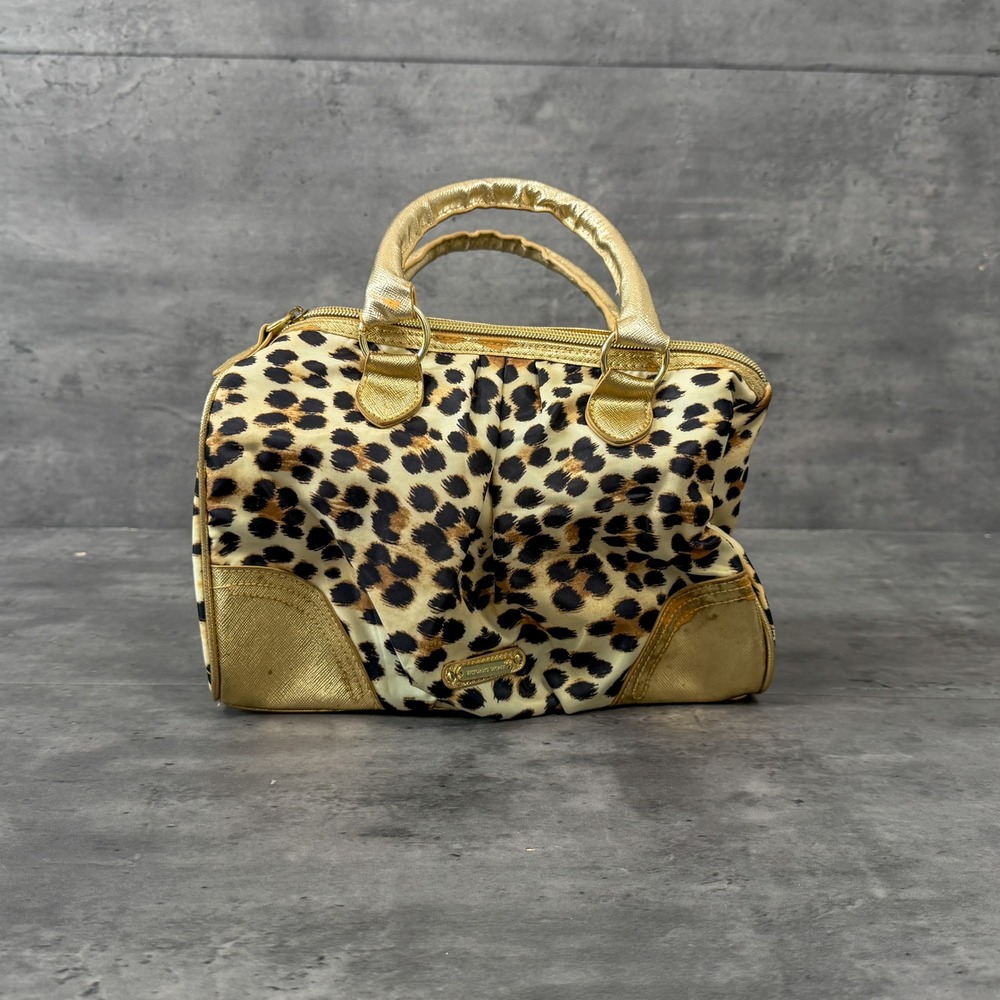 Y2K 2000's 00's Leopard Cheetah Print Gold Handbag Purse Bowling Bag